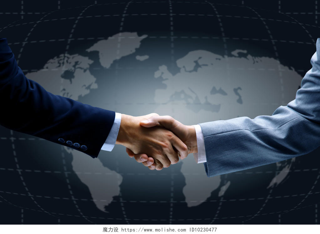 握手与背景中的世界地图合作团结握手团结手势合作平台商务合作握手